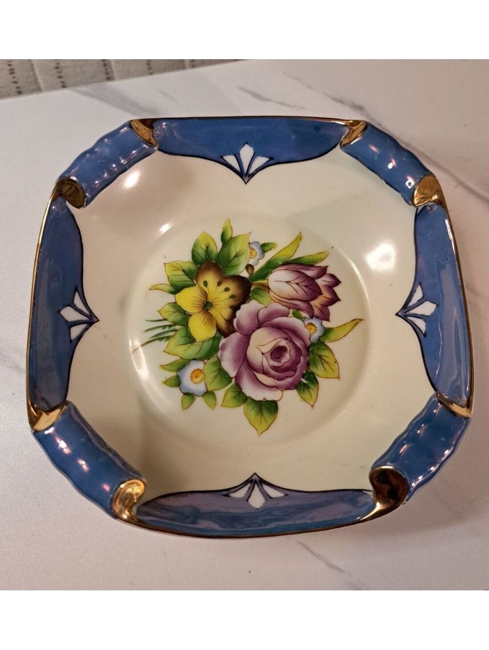 Vintage Hand-Painted Noritake Japan Floral Rolled Side Porcelain Dish 6.25"